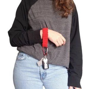 Crochet Wristlet Keychain HANDMADE Red w/ Carabiner & Key Ring NEW